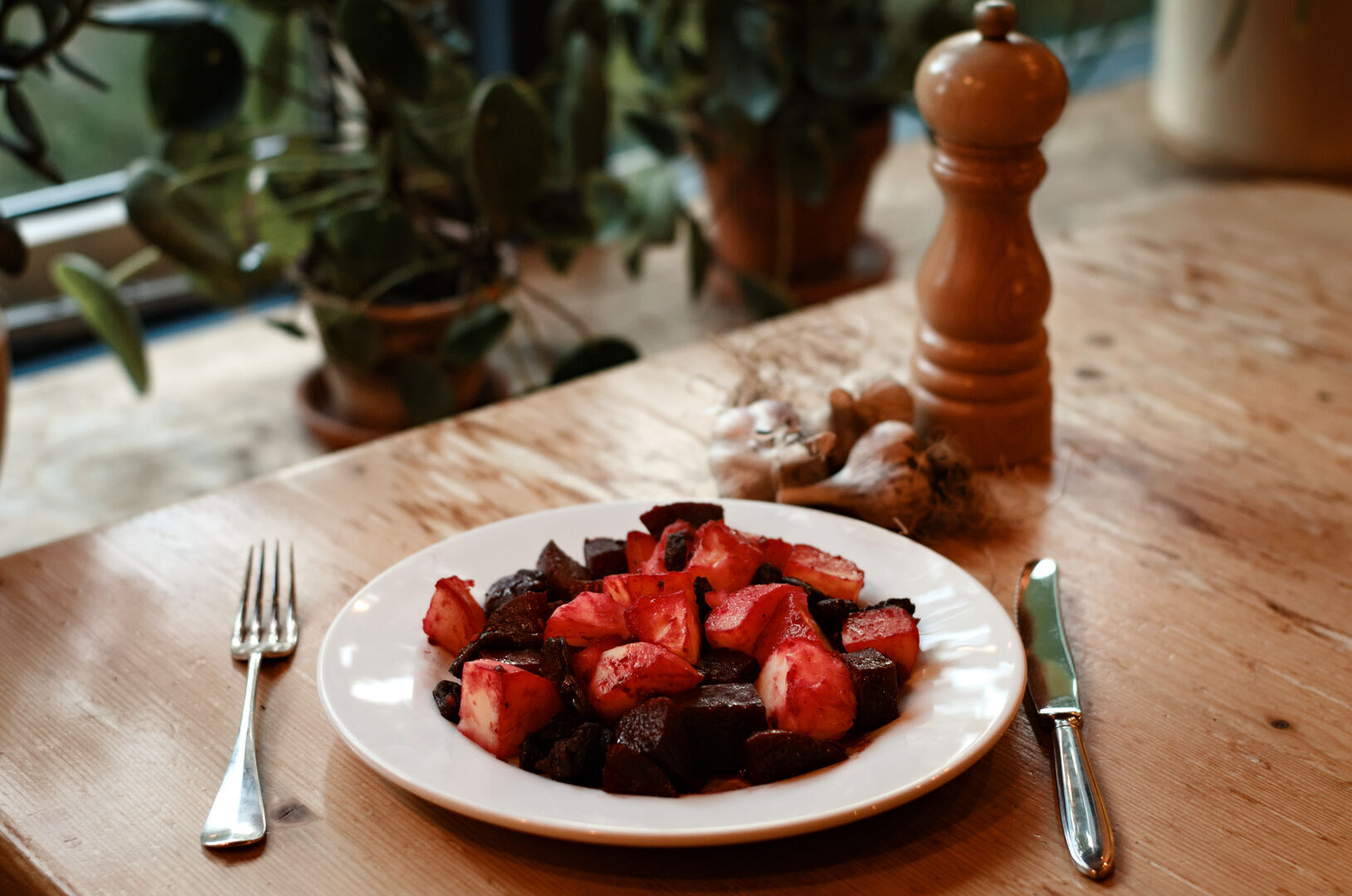 Biet, aardappel en droge worst