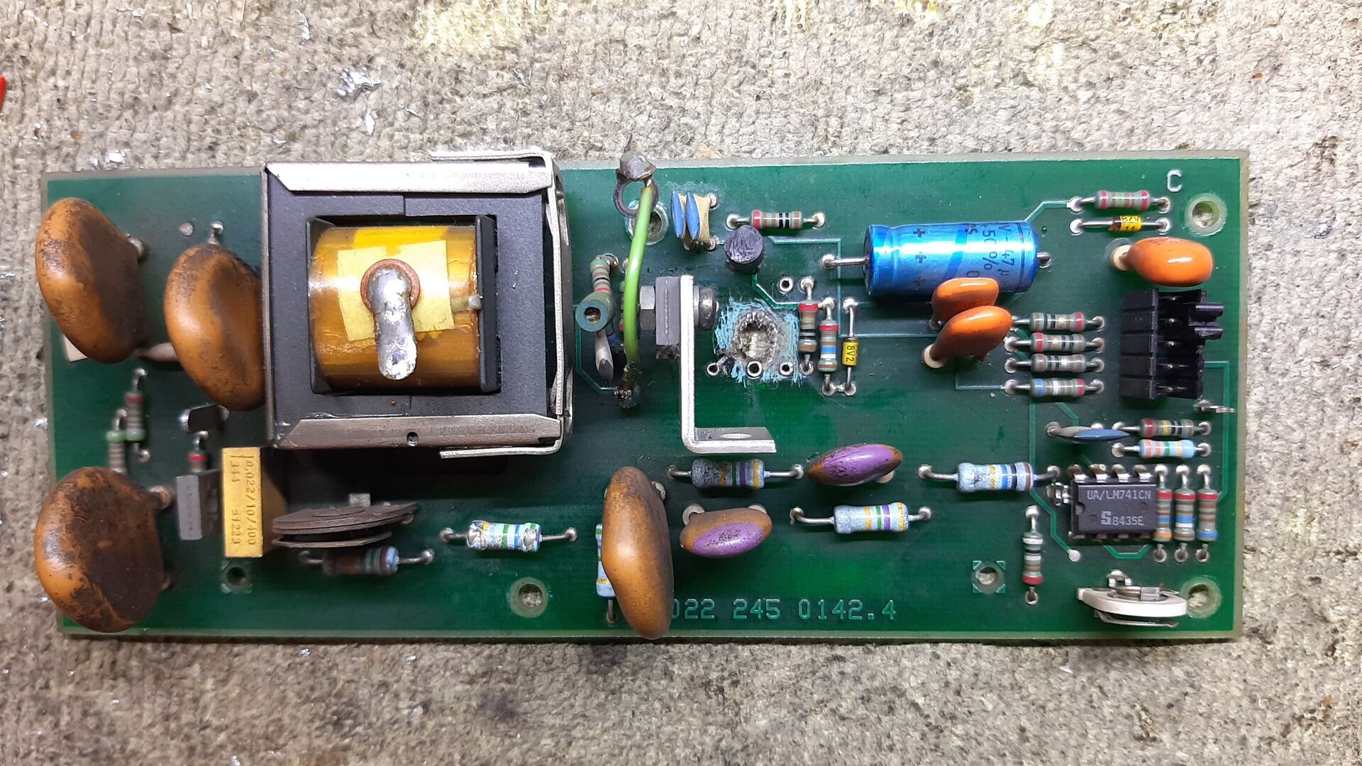 Charred printed circuit board, cleaned