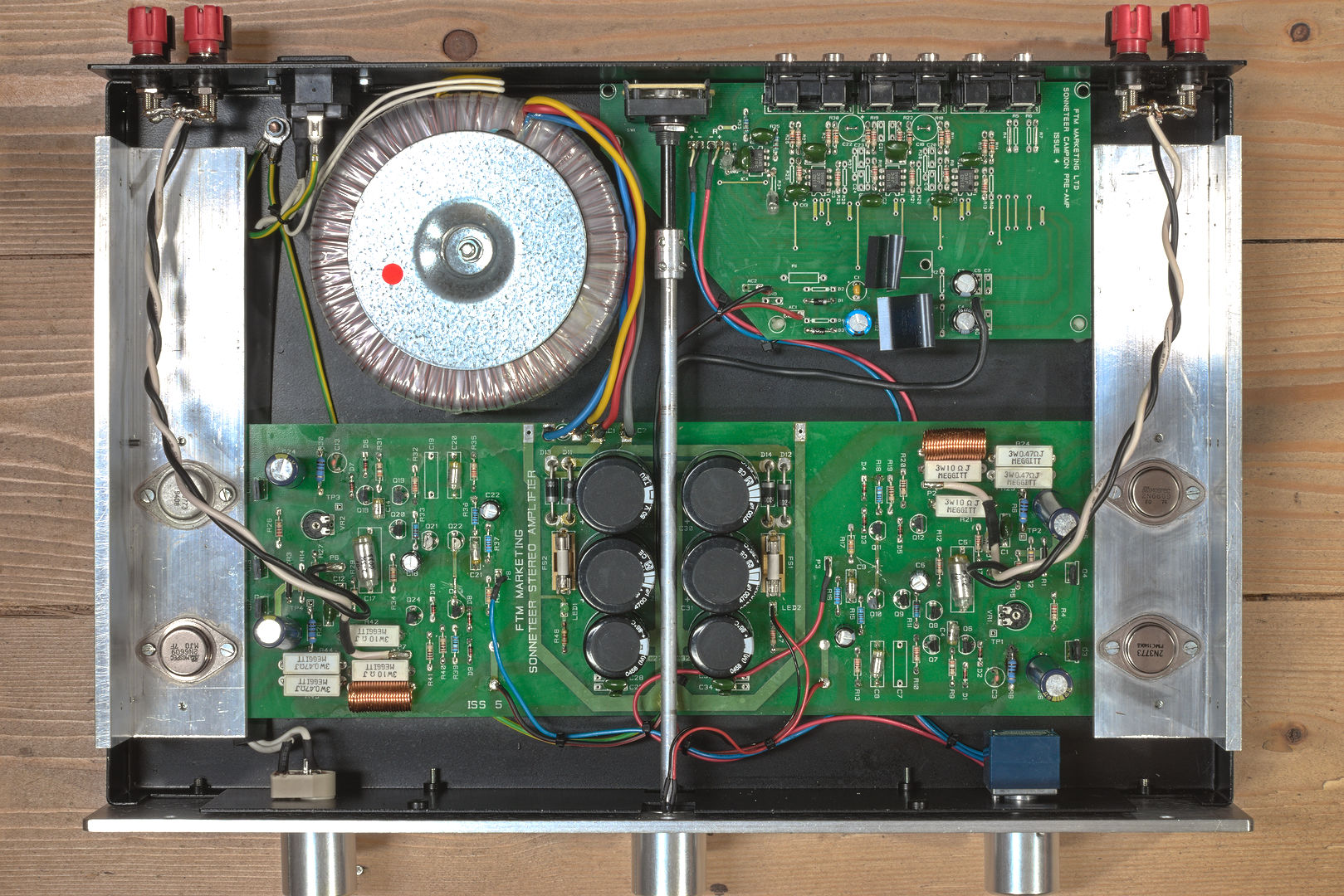 The inside of the amplifier after repair